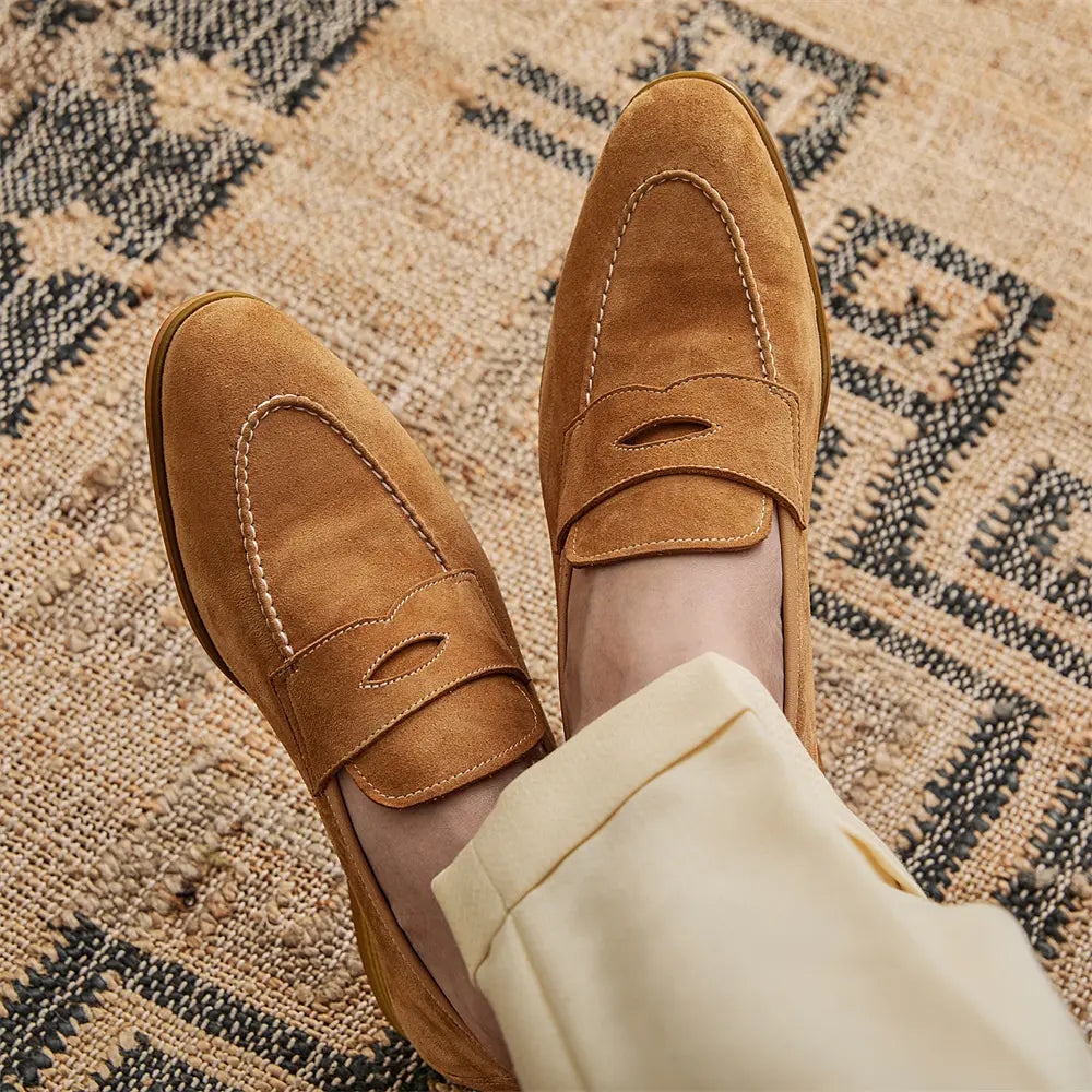 Men's Loafers With Round Toe Brown Suede Prendersons