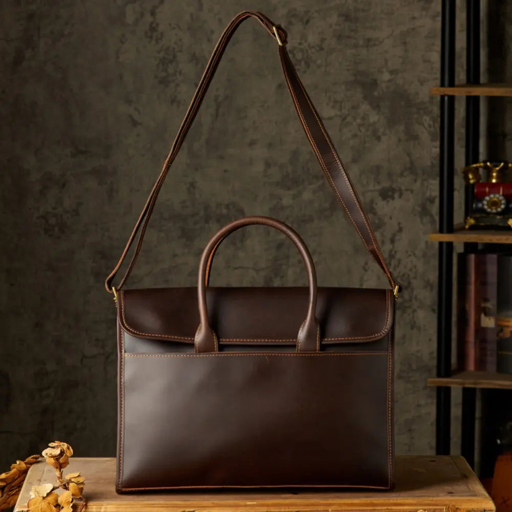 Men's OL Business Casual Leather Briefcase - Dark Brown | Business Essential | Old Money Aesthetic Prendersons