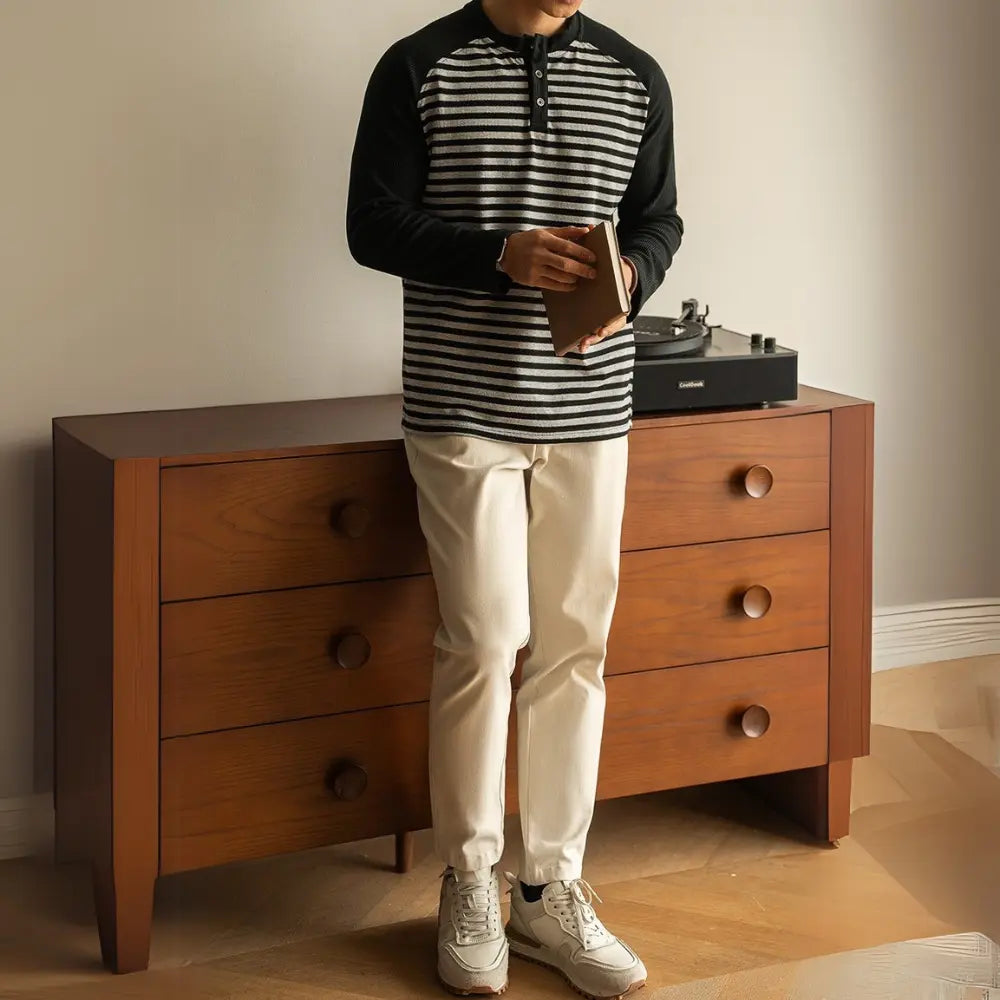 Loose Fit Long Sleeve Striped Shirt – Flower Dark Gray | Spring Leisure | Old Money Menswear Prendersons