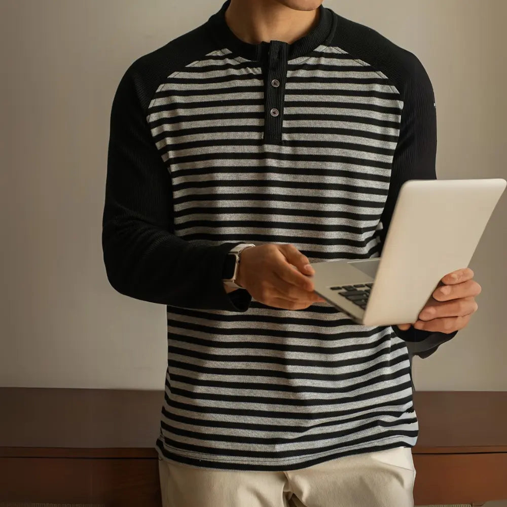 Loose Fit Long Sleeve Striped Shirt – Flower Dark Gray | Spring Leisure | Old Money Menswear Prendersons