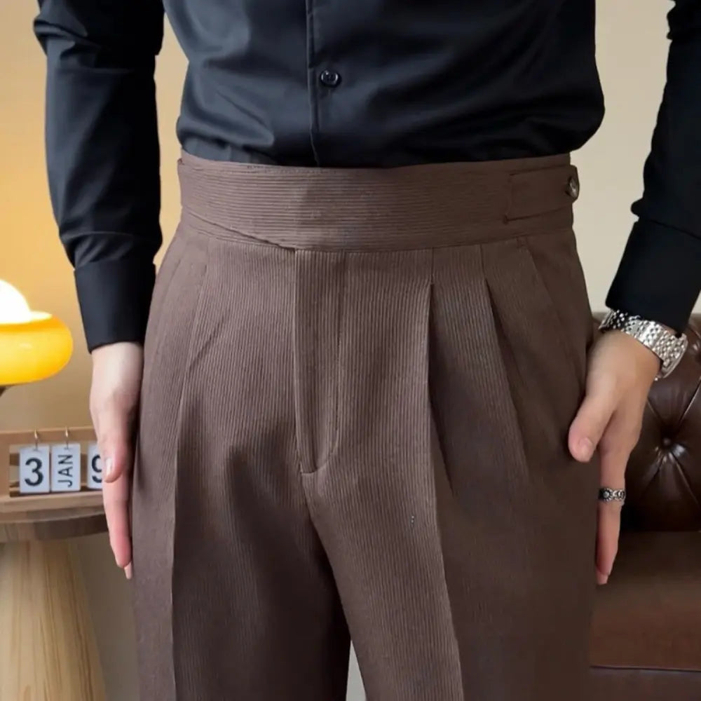 Men's Versatile Italian Button Gorkha District High Waist Straight Drooping Trousers Prendersons