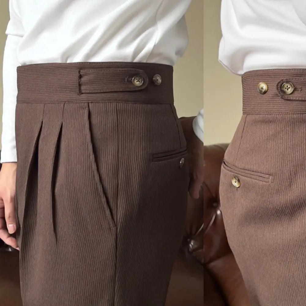 Men's Versatile Italian Button Gorkha District High Waist Straight Drooping Trousers Prendersons