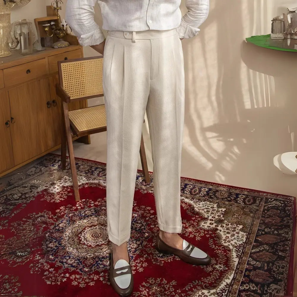 New Summer Men's Straight High Waist Pants – Apricot, Black, Dark Blue | Summer Casual Suit | Old Money Menswear