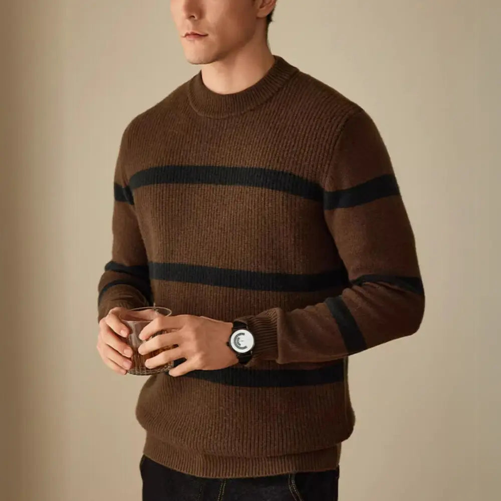 Pure Wool Men's Casual Striped Contrast Color Warm Sweater Prendersons