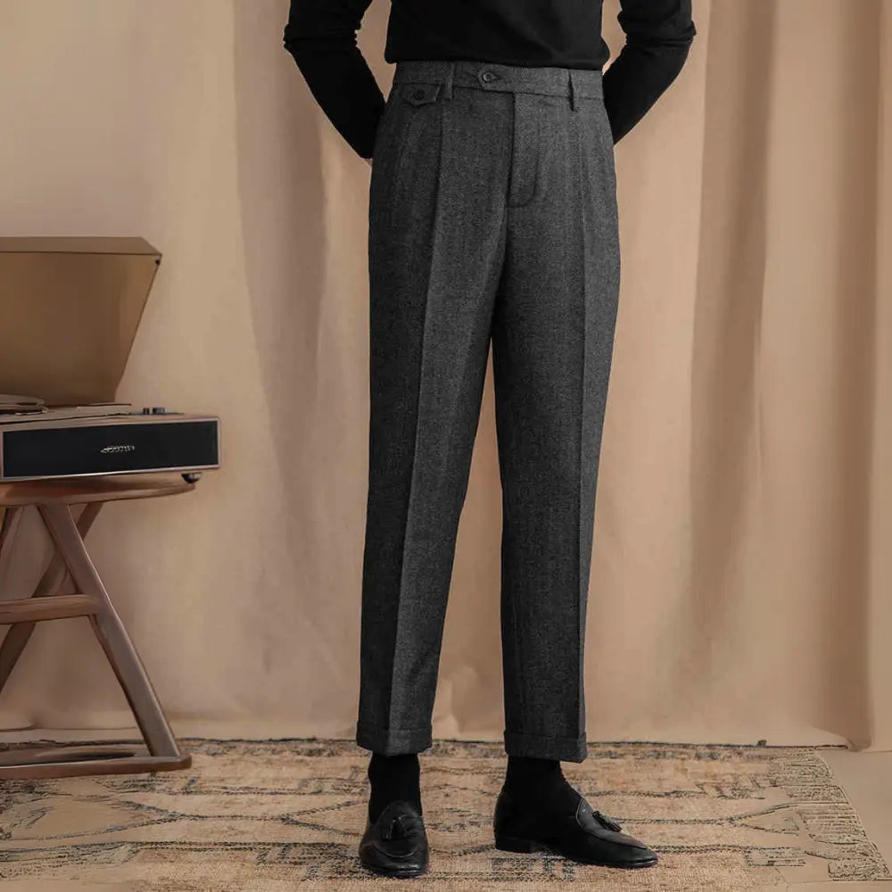 Retro British Wool Herringbone Trousers Prendersons
