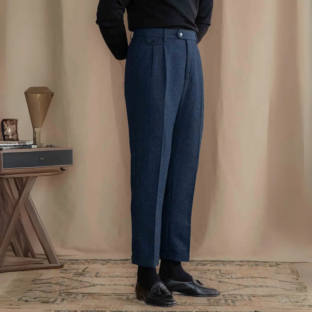 Retro British Wool Herringbone Trousers Prendersons