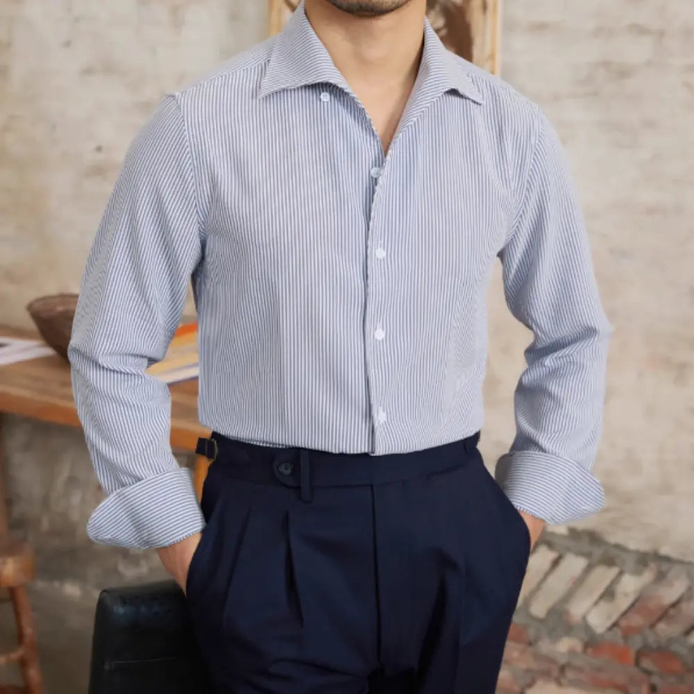 Retro One-piece Collar Striped Long-sleeved Shirt Prendersons