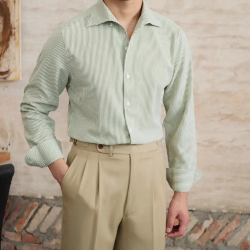 Retro One-piece Collar Striped Long-sleeved Shirt Prendersons