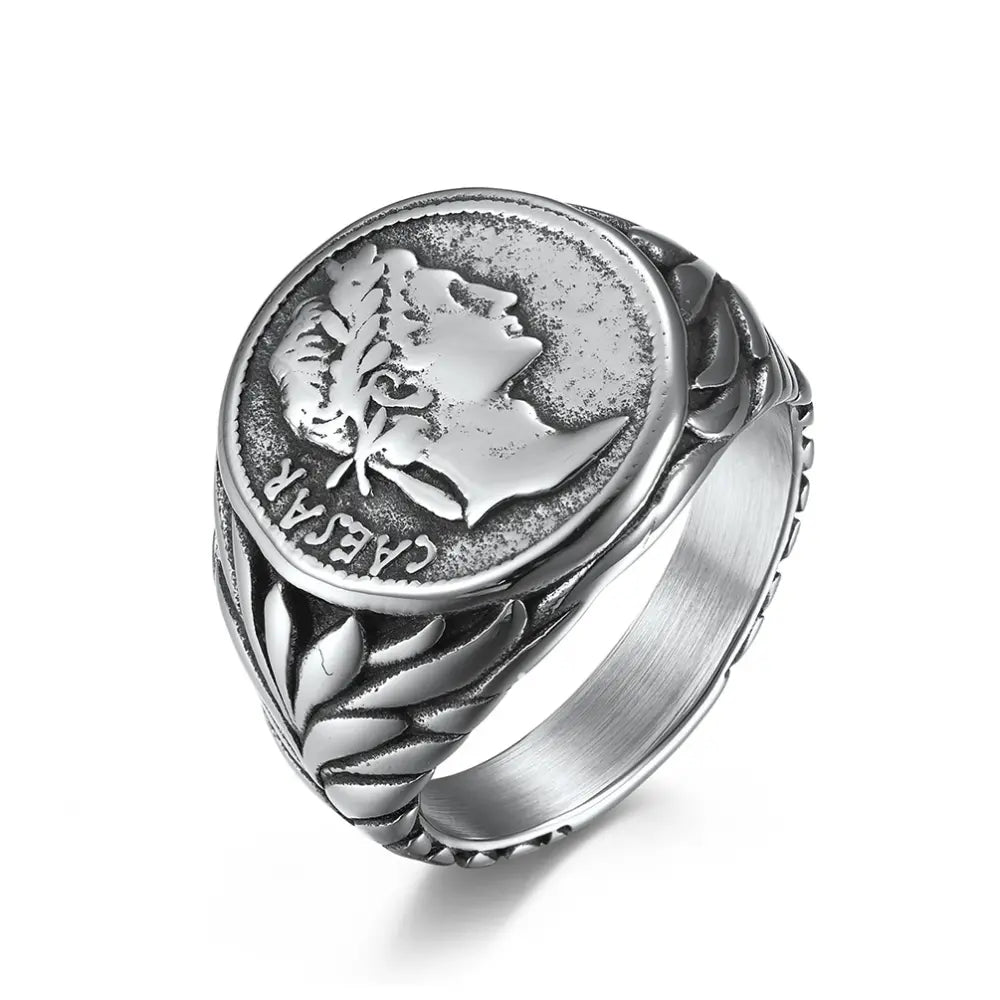 Roman emperor stainless steel ring