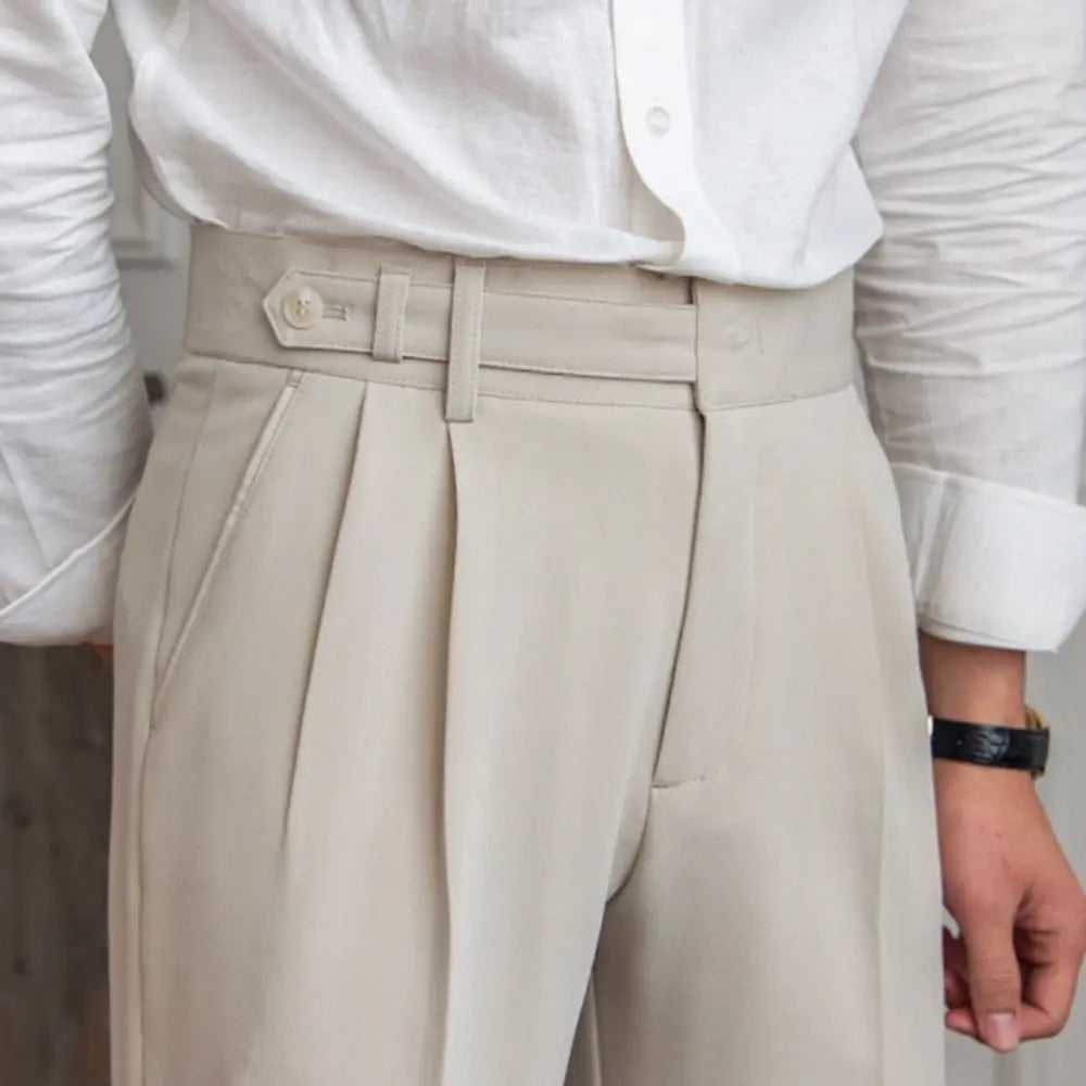 Mid-High Waist Korean Pants – Cropped Straight Fit Trousers | Spring-Autumn | Old Money Menswear