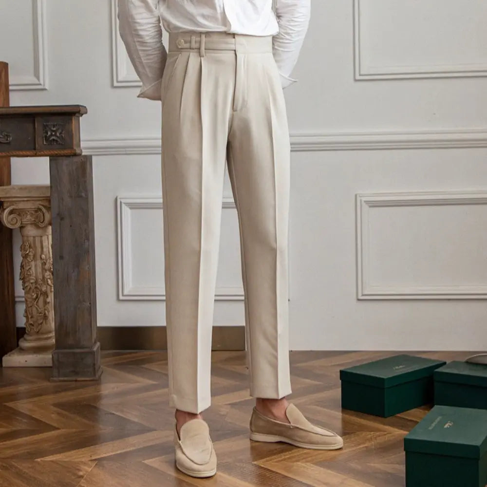Mid-High Waist Korean Pants – Cropped Straight Fit Trousers | Spring-Autumn | Old Money Menswear