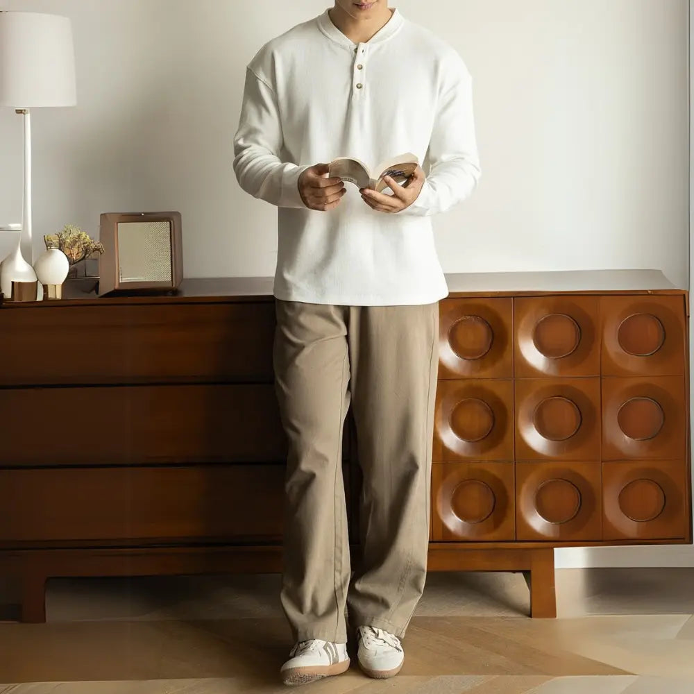 Loose Fit Anti-Wrinkle Long Sleeve shirt – Beige | Spring Commute | Old Money Menswear