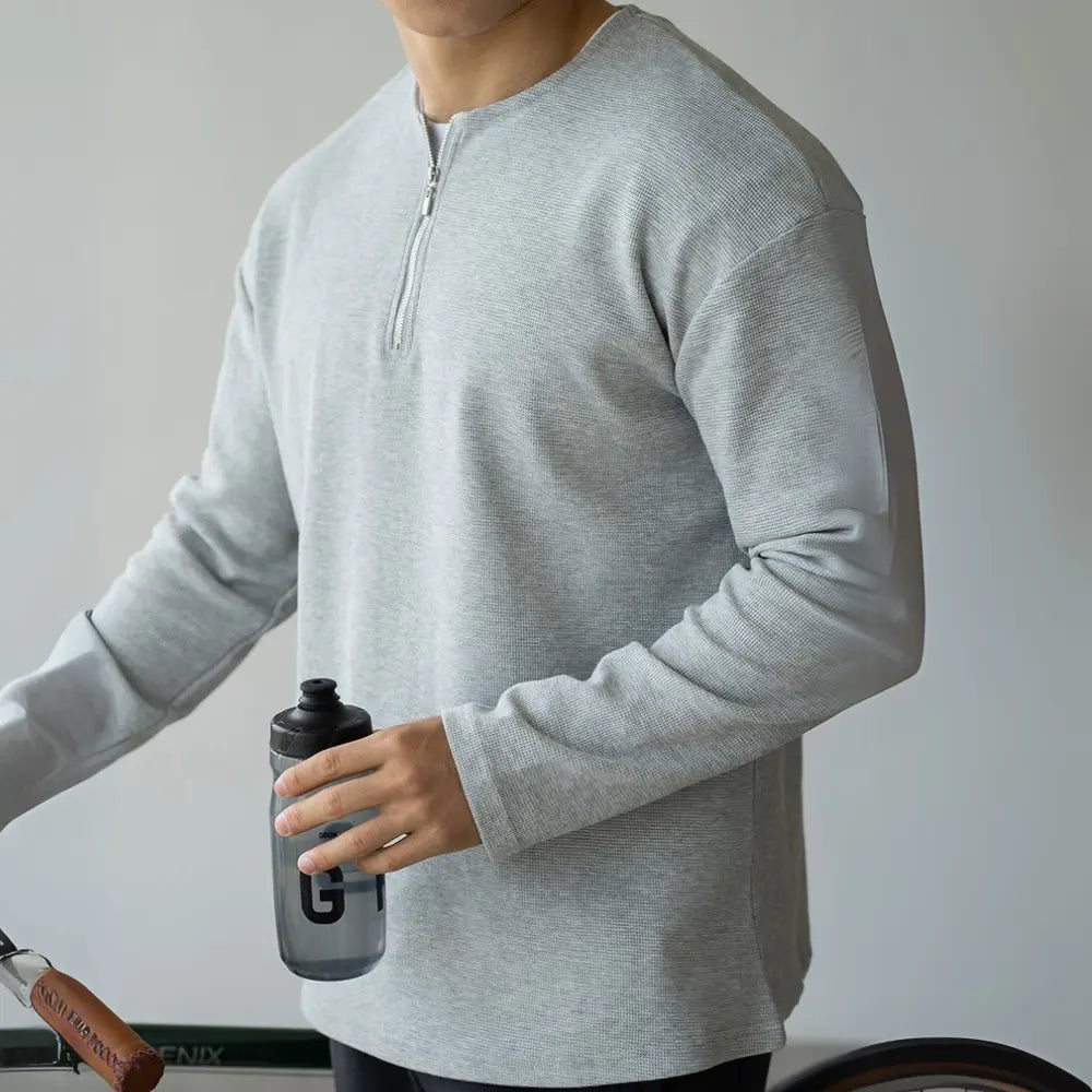 Spring Lapel Mens Long Sleeve T Shirt with Solid Color – Light Gray | Old Money Menswear