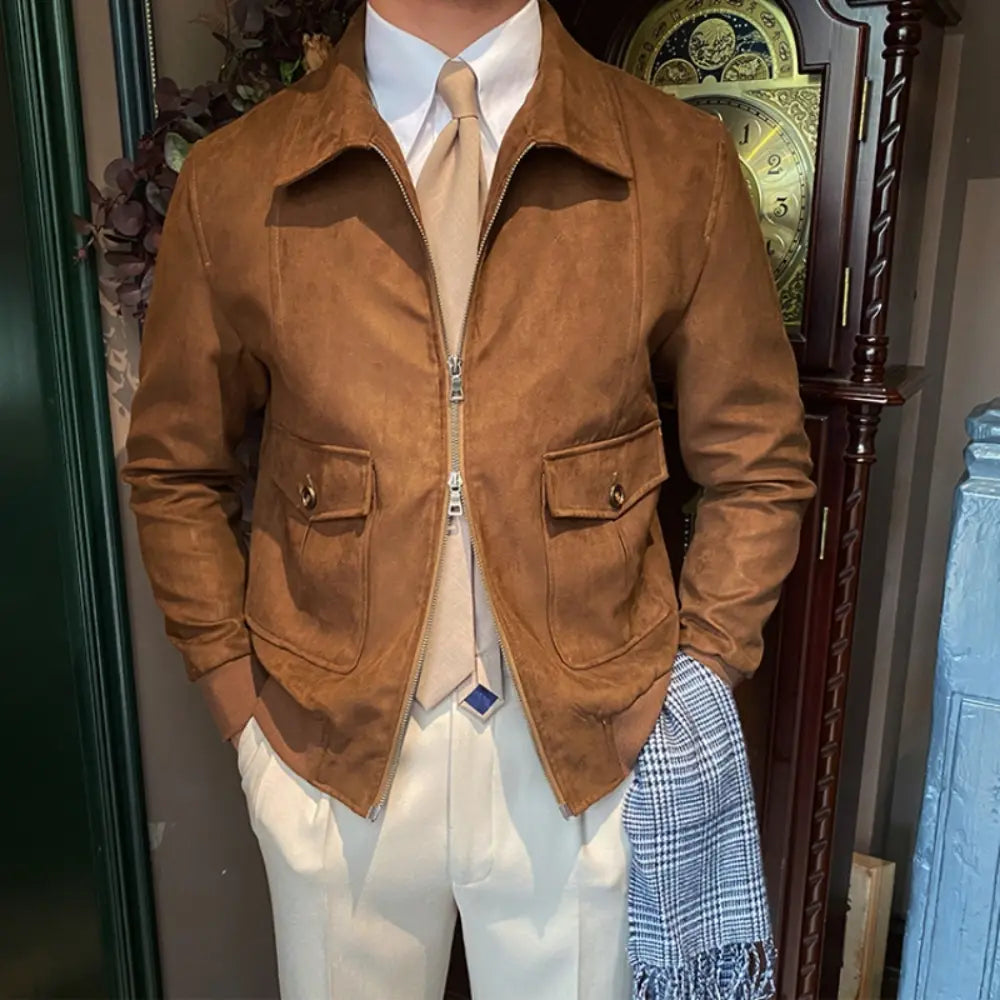 Suede Coffee Bomber Jacket For Man Prendersons