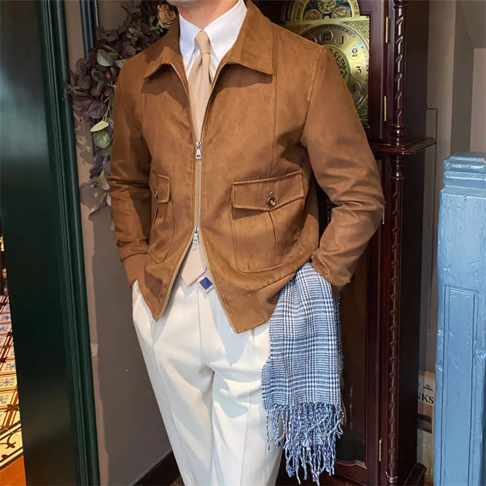 Suede Coffee Bomber Jacket For Man Prendersons