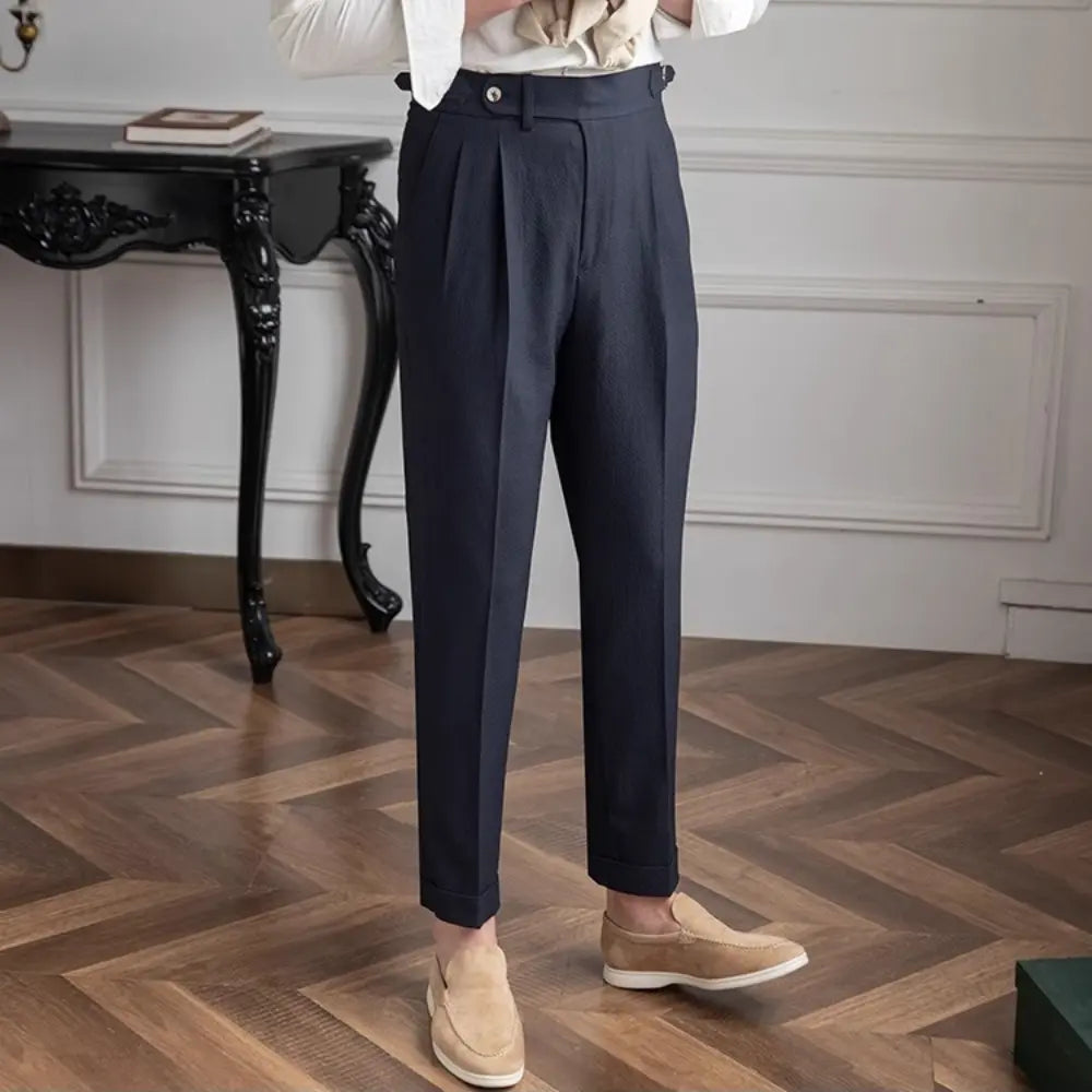 Summer Naples Mid-high Waist Casual Straight Leg Pants – Apricot, Black, Dark Blue | Old Money Menswear