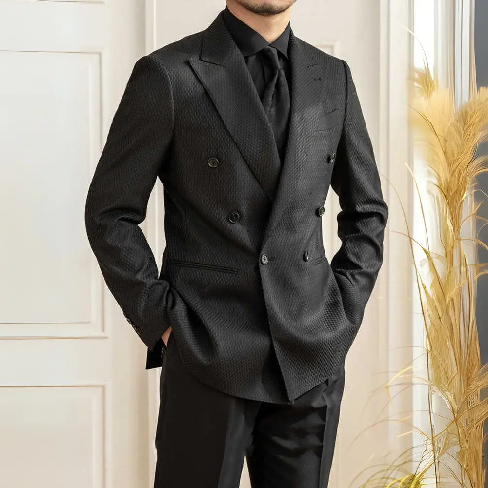 Texture Black Plaid Suit Commute Leisure Prendersons