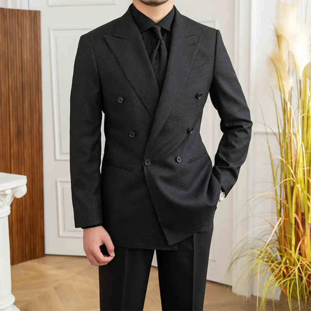 Modern Fit Texture Black Plaid Suit – Black | Commute to Casual | Crumpled Detailing