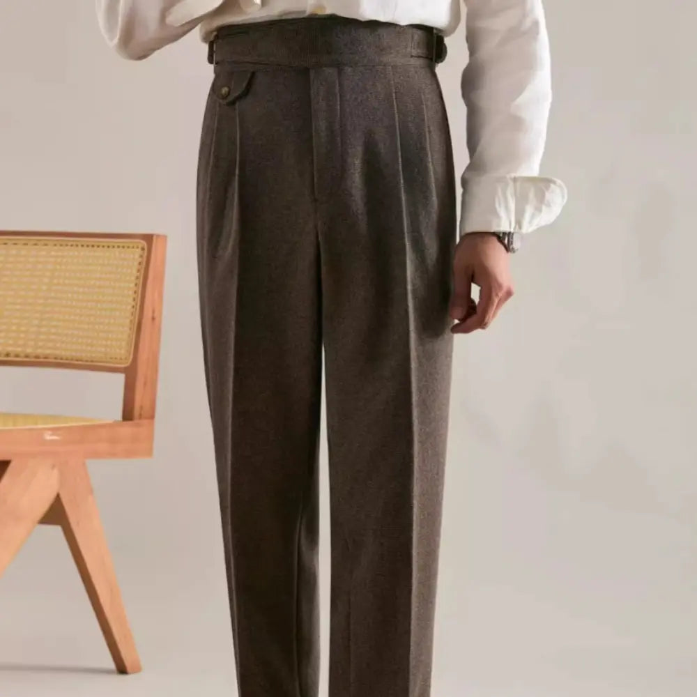 Thick Double Pleated Straight Business Casual Trousers Prendersons