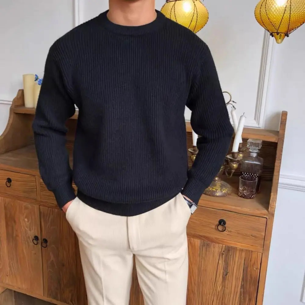 Loose Fit Thick Cotton Men's Sweater – Green, Blue, Black & White | Daily Comfort | Korean-Inspired Old Money Style Prendersons