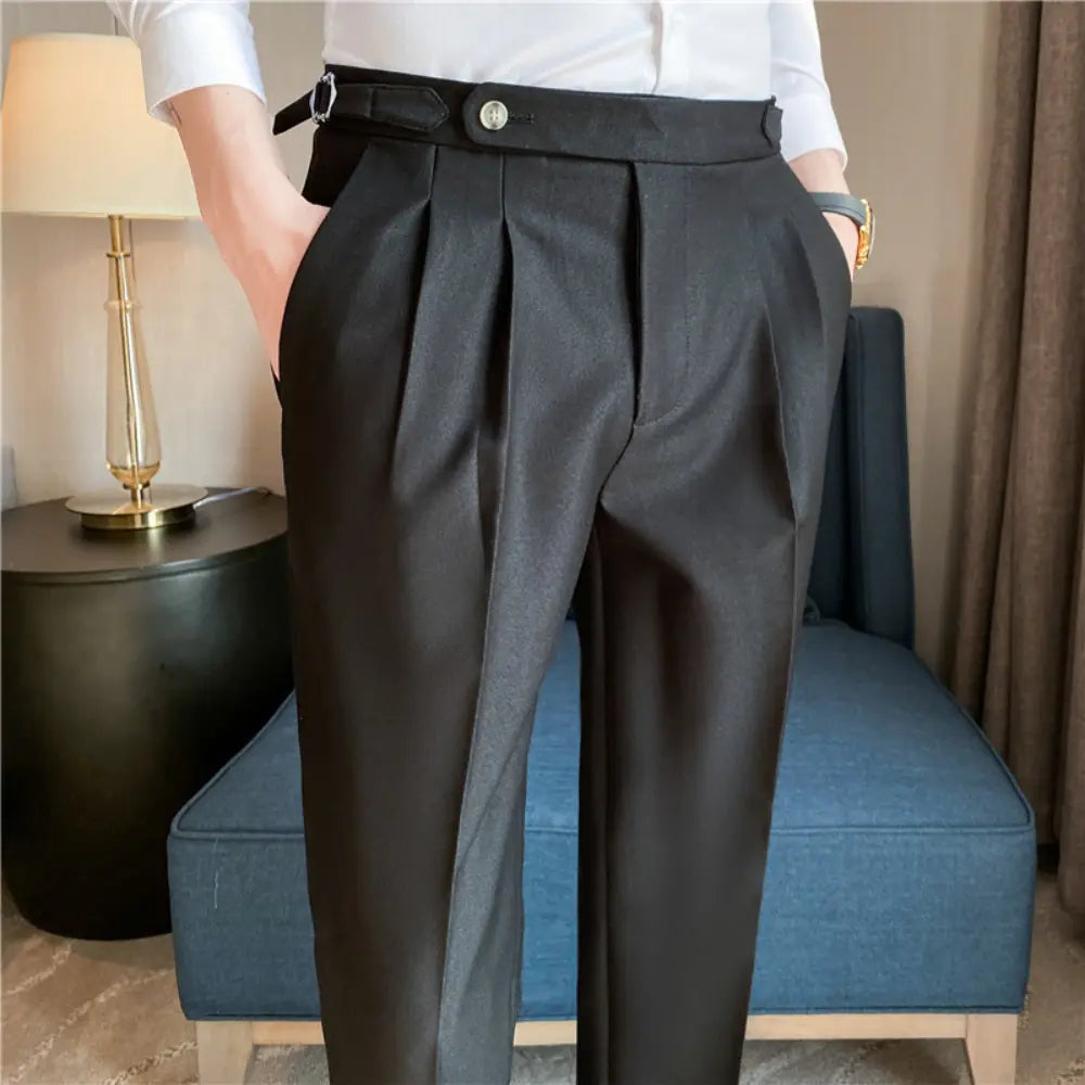 Thin Draping Belt Casual Pants Trendy Men's Suit Pants – Dark Grey, Black, Khaki, Navy, Green | Old Money Korean Style