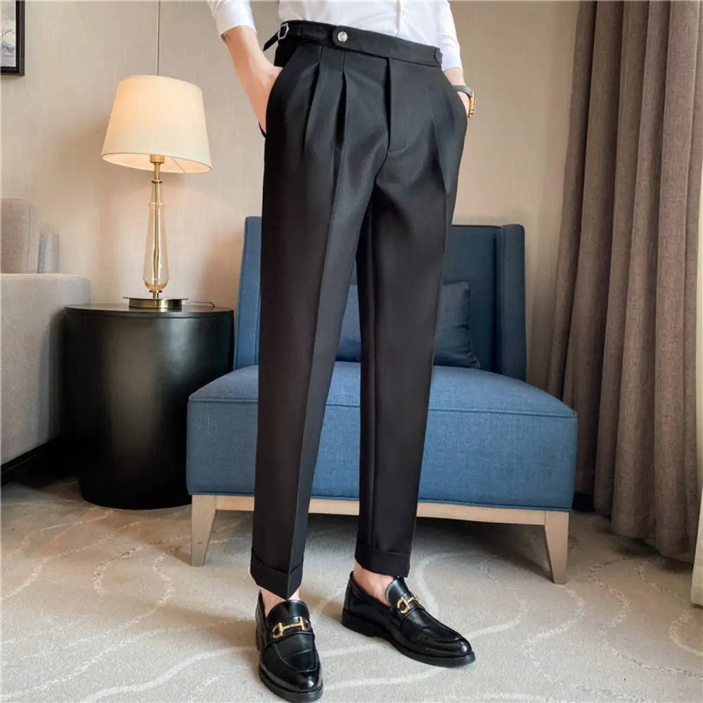 Thin Draping Belt Casual Pants Trendy Men's Suit Pants – Dark Grey, Black, Khaki, Navy, Green | Old Money Korean Style