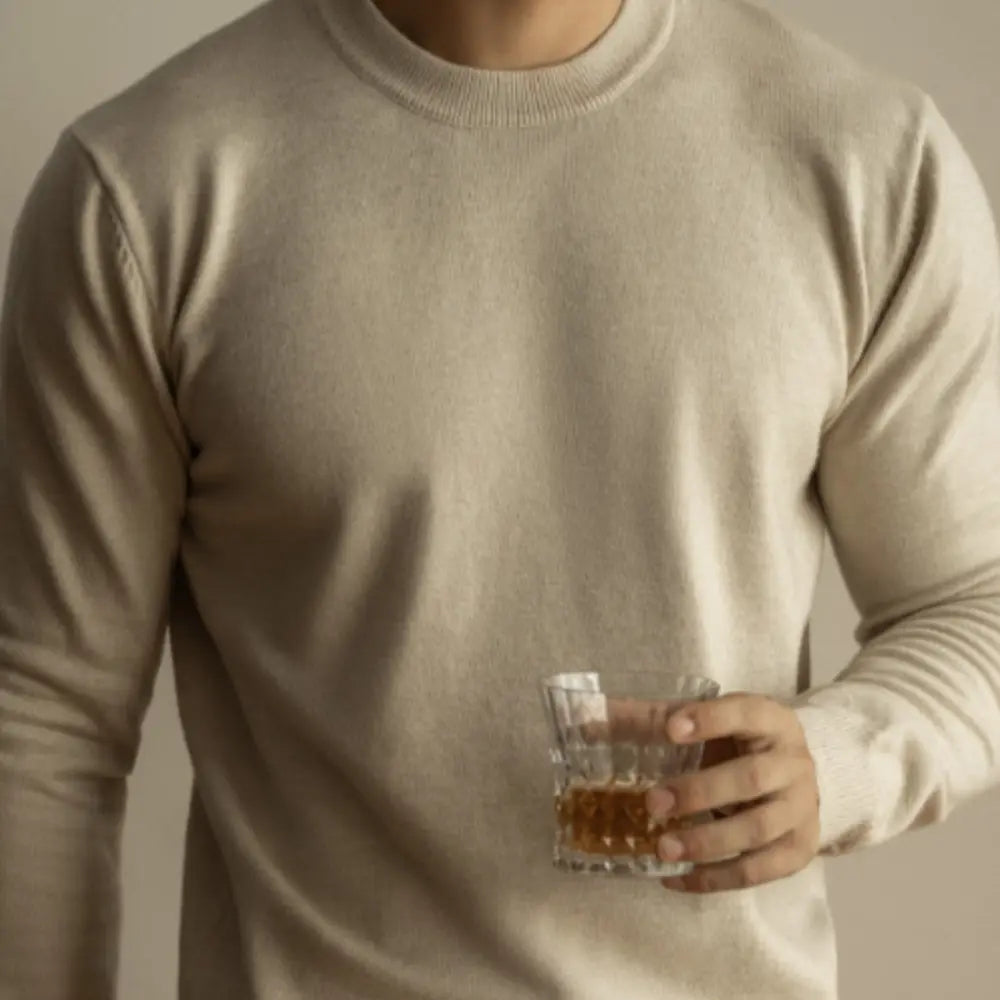 Wool Tencel Round Neck Commuter Solid Color Base Sweater Prendersons