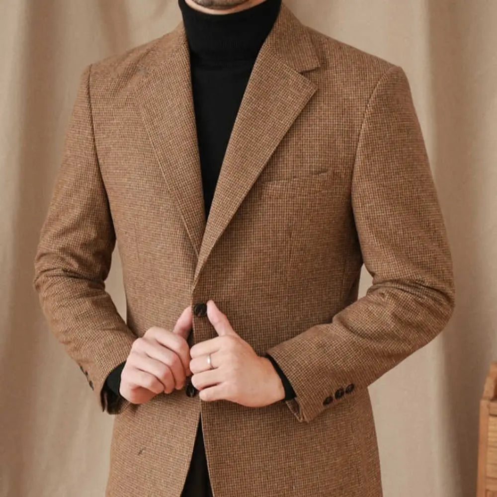 Wool Slim-fit Houndstooth Vintage Coat For Men Prendersons