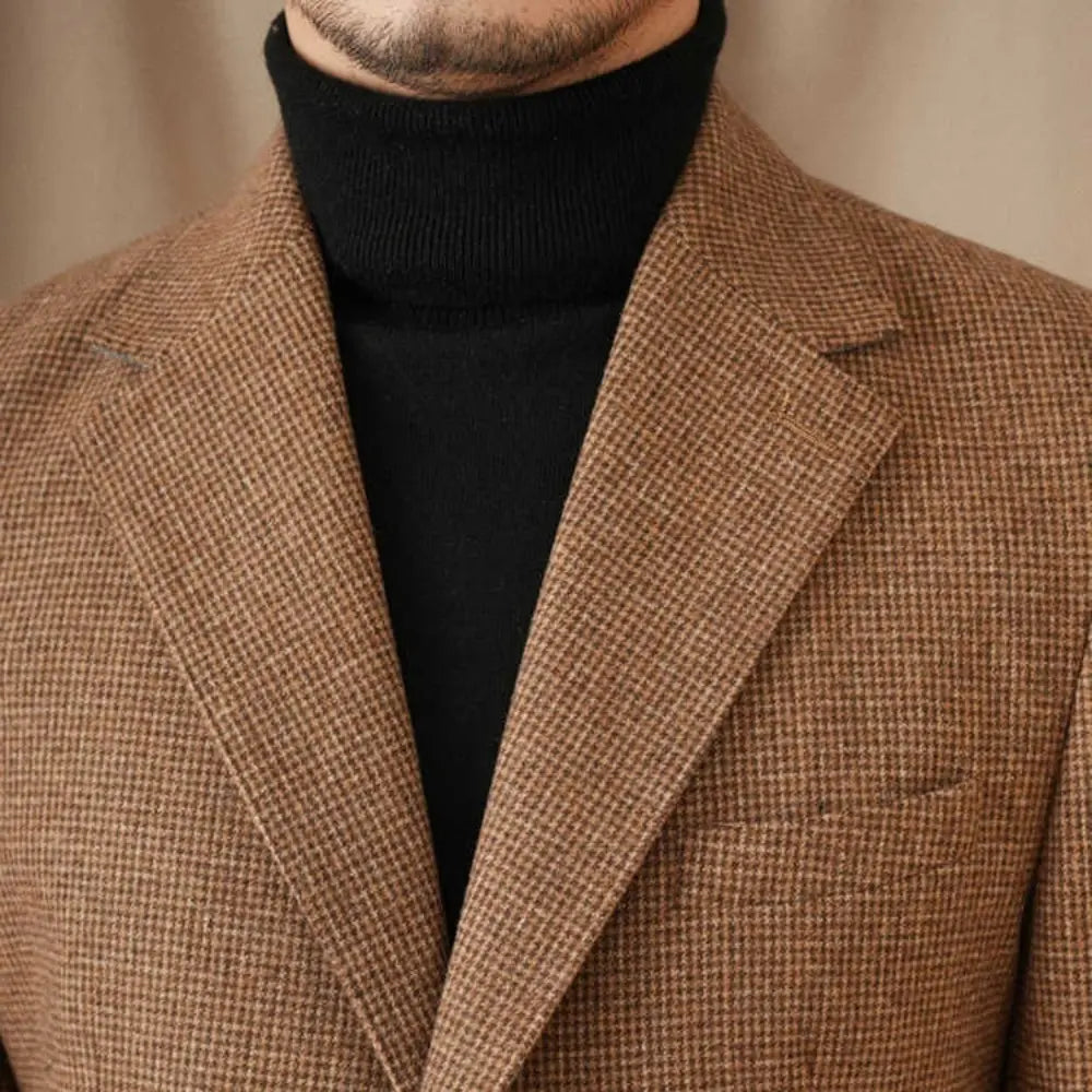 Wool Slim-fit Houndstooth Vintage Coat For Men Prendersons
