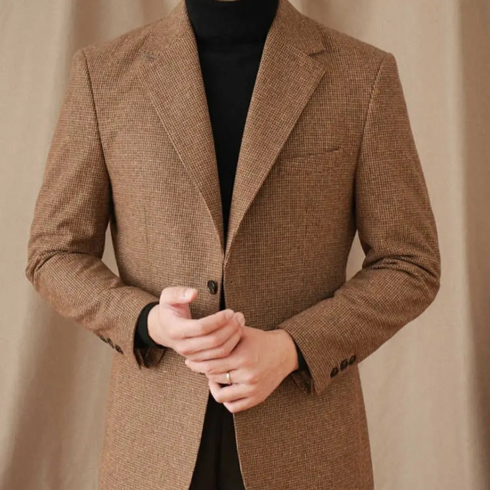 Wool Slim-fit Houndstooth Vintage Coat For Men Prendersons