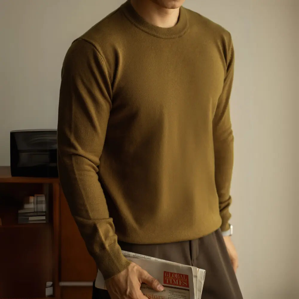 Wool Tencel Round Neck Commuter Solid Color Base Sweater Prendersons