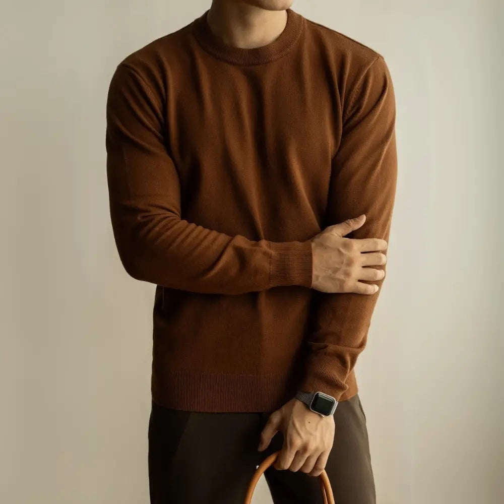 Wool Tencel Round Neck Commuter Solid Color Base Sweater Prendersons