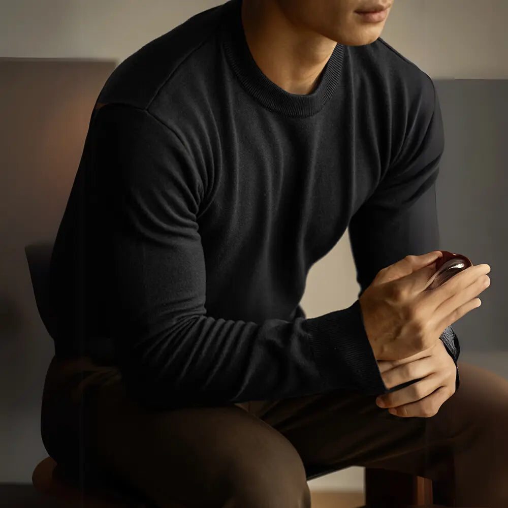 Wool Tencel Round Neck Commuter Solid Color Base Sweater Prendersons