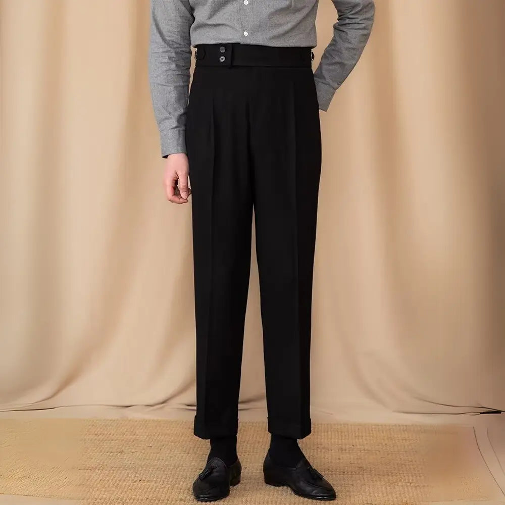 Young British Casual High Waist Pants Men's Warm Straight - Apricot, Dark Grey | Spring & Autumn Casual | Old Money Menswear