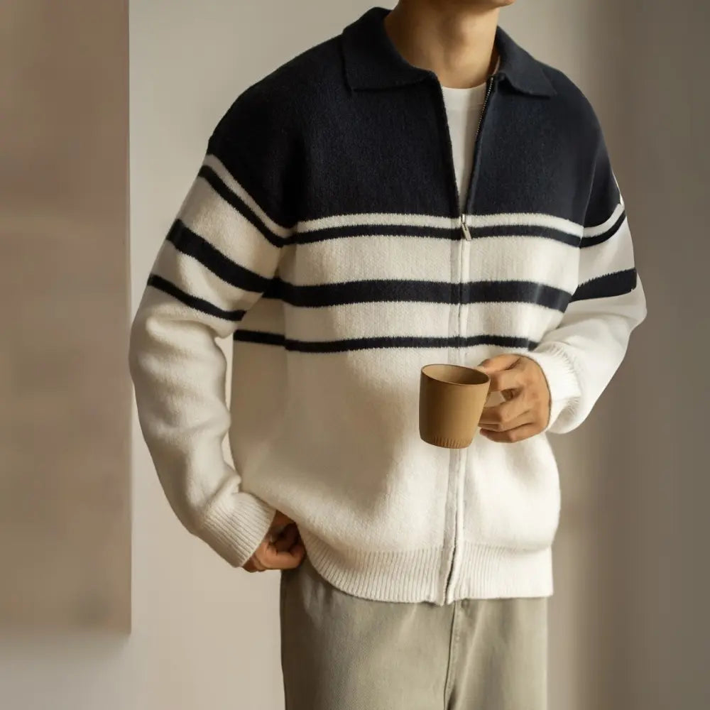 Loose Fit Striped Sweater – Royal Blue | Winter Cardigan | Youth Casual Appeal