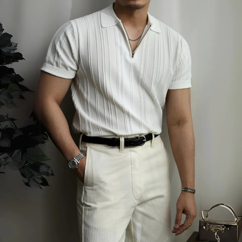 Loose Fit Mens Short Sleeve Polo Shirts – Zipper Knitted Collar | Old Money Menswear
