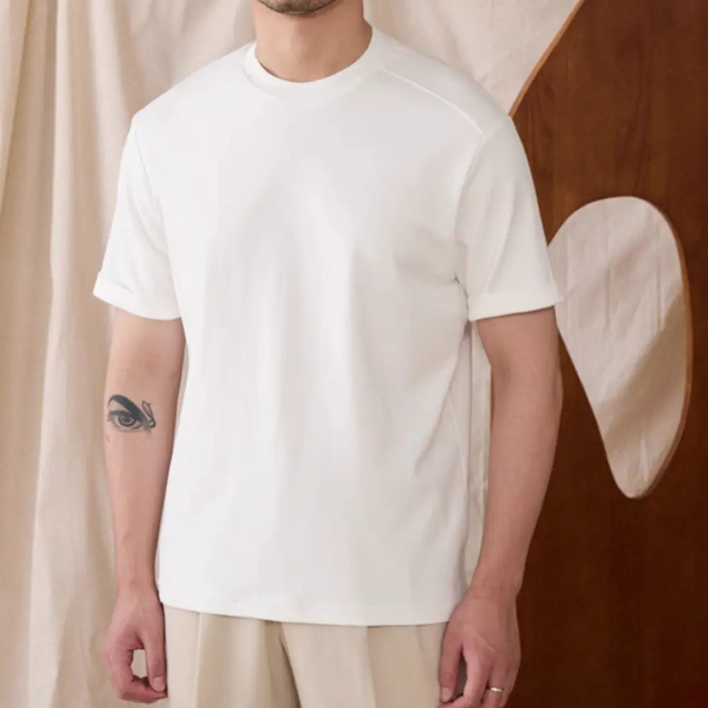 Slim Fit Round Neck T Shirt – Camel | Breathable Everyday Base | Minimalist Menswear