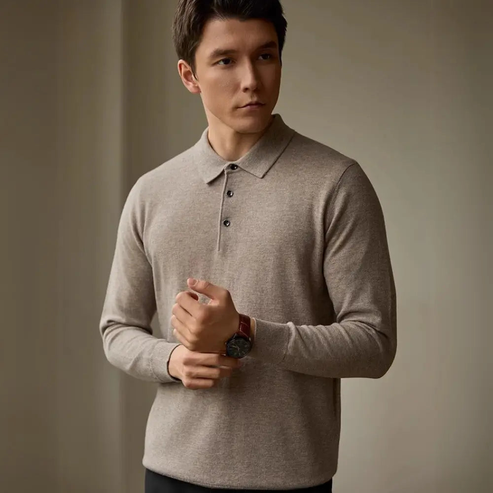 Slim Fit Pure Wool Mens Sweaters – Grey Camel | Casual Business | Old Money Style