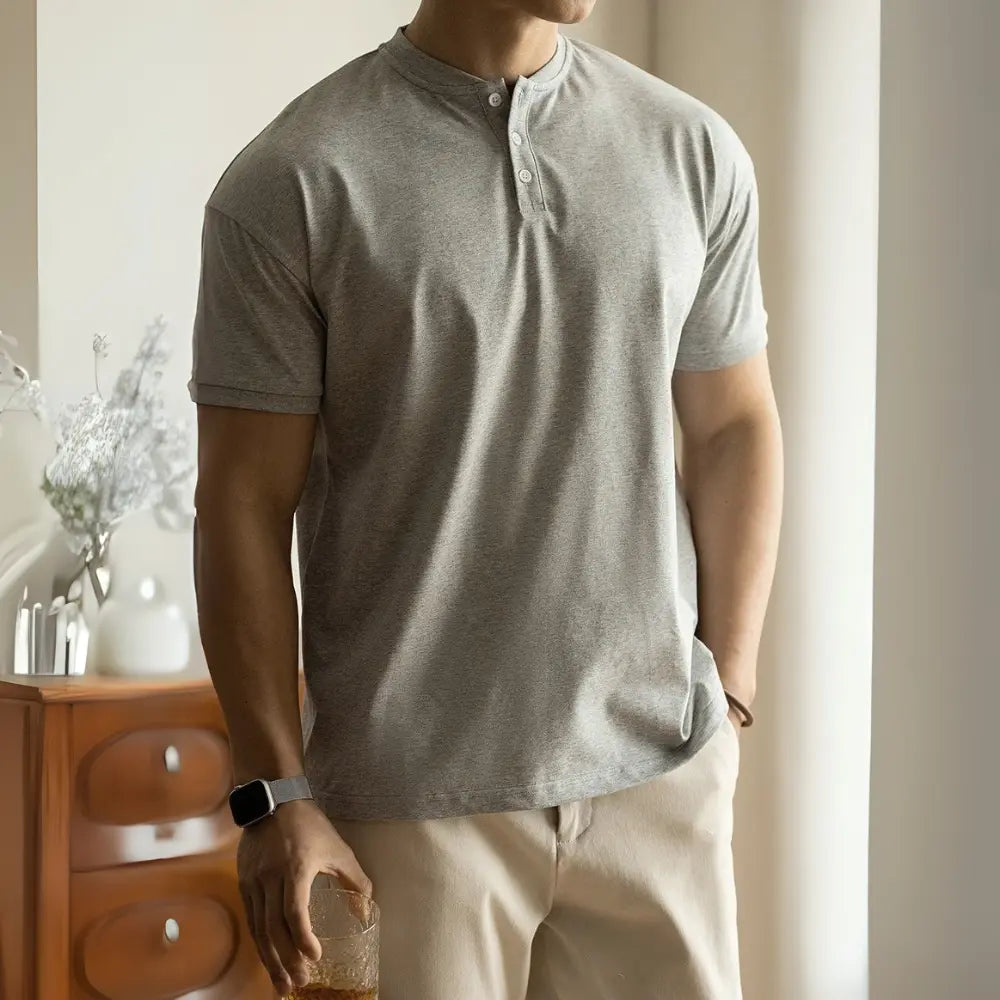 American Casual Henry Collar Breathable Thin Short Sleeve Prendersons