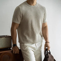 American Retro Waffle Drape Round Neck Short Sleeve T-shirt Prendersons