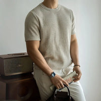 American Retro Waffle Drape Round Neck Short Sleeve T-shirt Prendersons