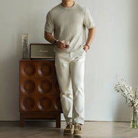 American Retro Waffle Drape Round Neck Short Sleeve T-shirt Prendersons