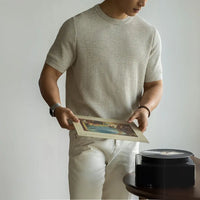 American Retro Waffle Drape Round Neck Short Sleeve T-shirt Prendersons