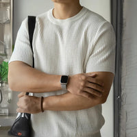 American Retro Waffle Drape Round Neck Short Sleeve T-shirt Prendersons