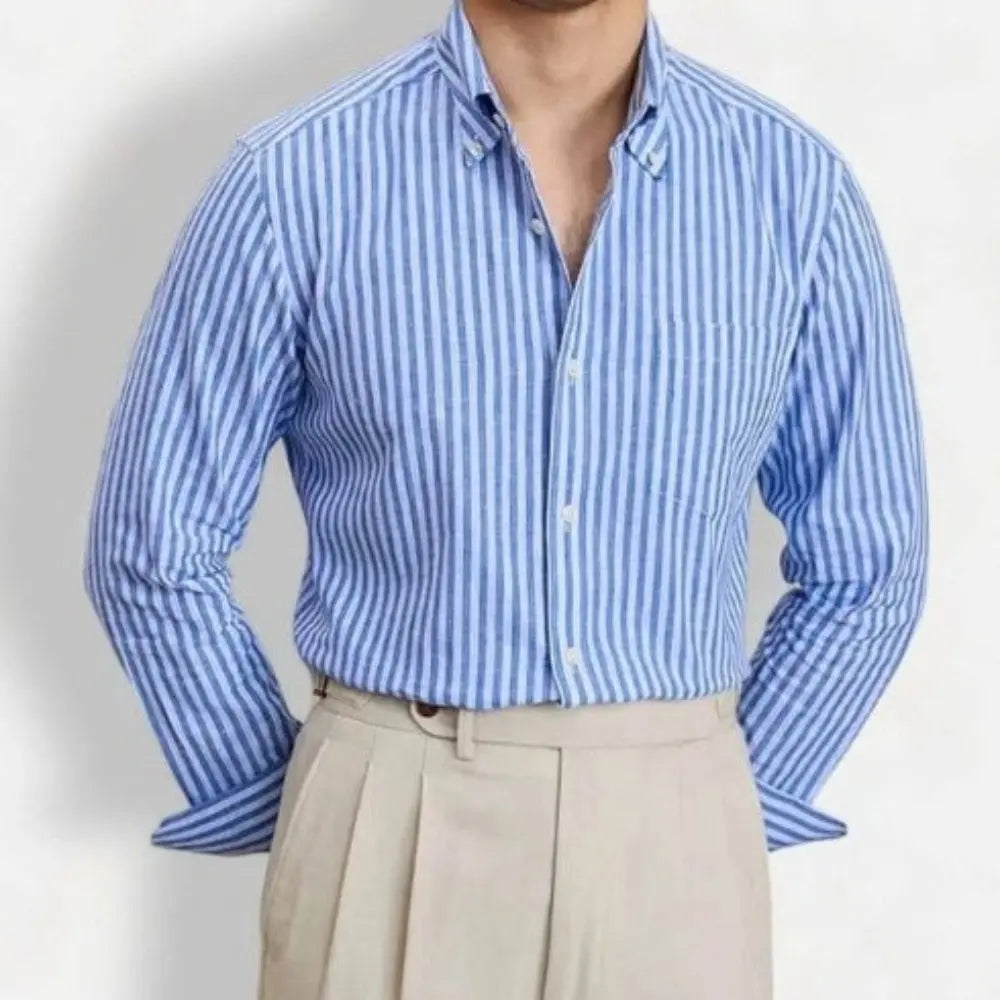 Antonios Business Striped Long sleeve Shirt – Classic Blue | All Season | Old Money Menswear