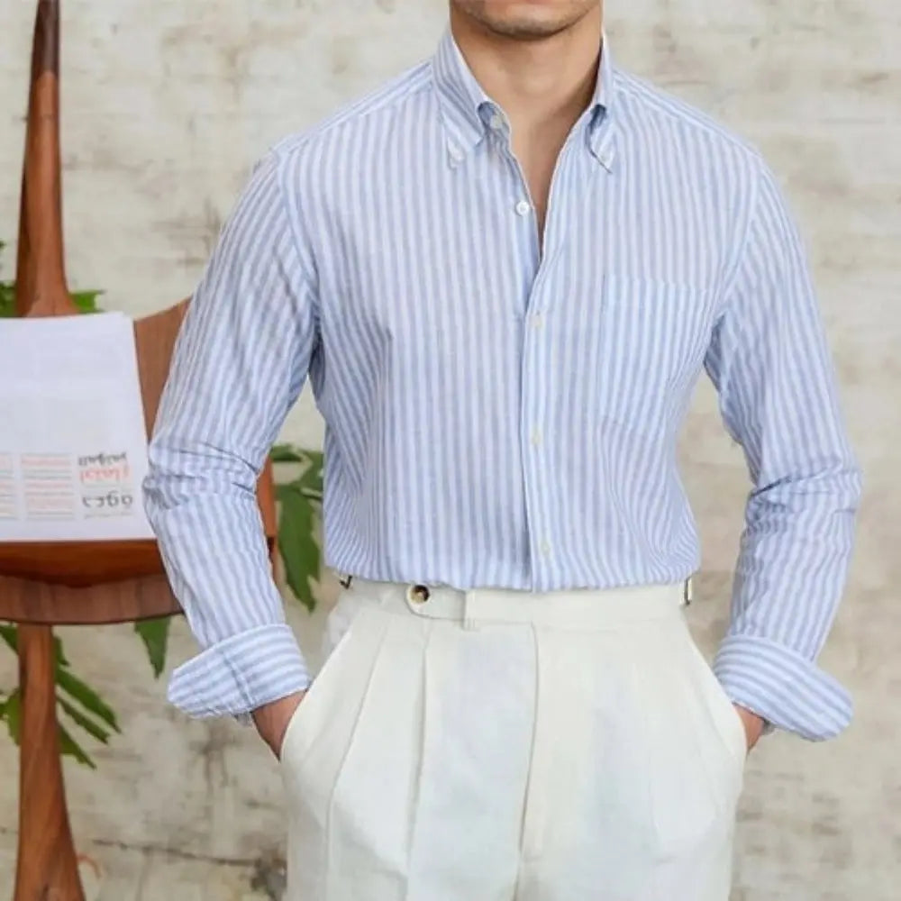 Antonios Business Striped Long sleeve Shirt – Classic Blue | All Season | Old Money Menswear