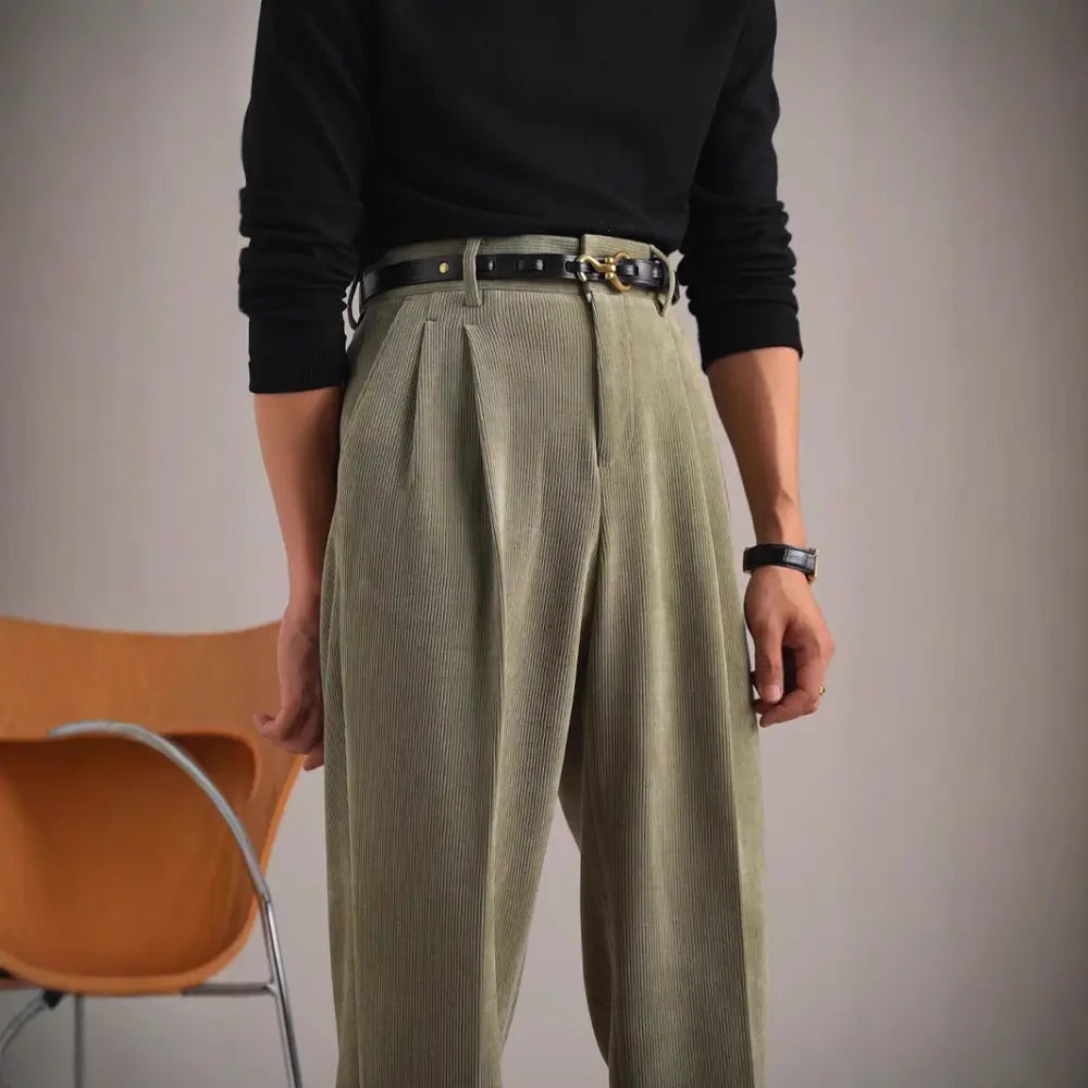 Straight Fit Corduroy pants – Light Green, Black & Brown | Autumn Leisure | Light Business Style