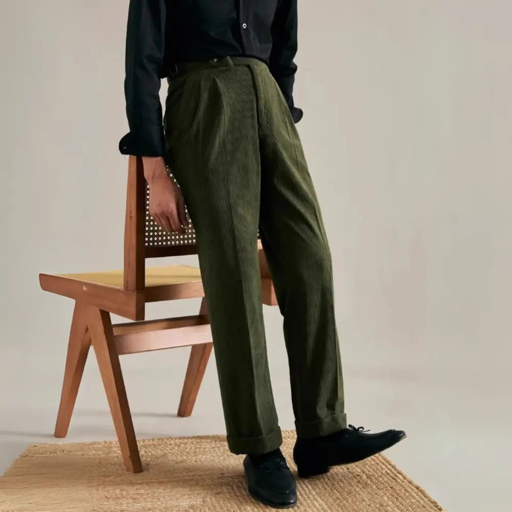 Loose Fit Pleated Corduroy Pants – Brown | Winterwear | Old Money Menswear