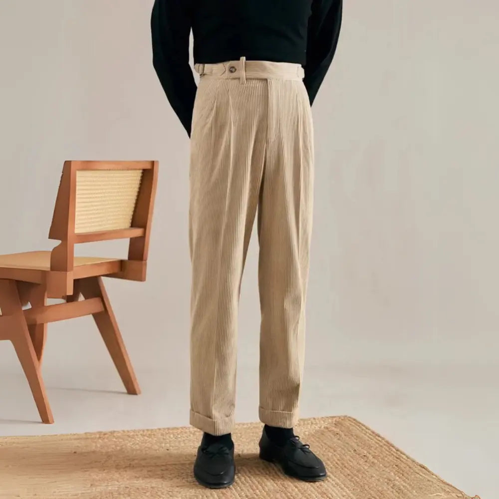 Autumn And Winter Corduroy Suit Pants Man Pair Pleated Design Loose Straight Prendersons