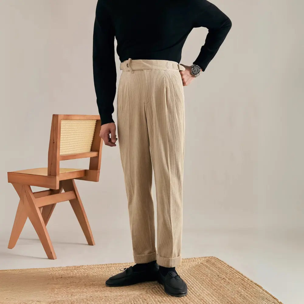 Autumn And Winter Corduroy Suit Pants Man Pair Pleated Design Loose Straight Prendersons